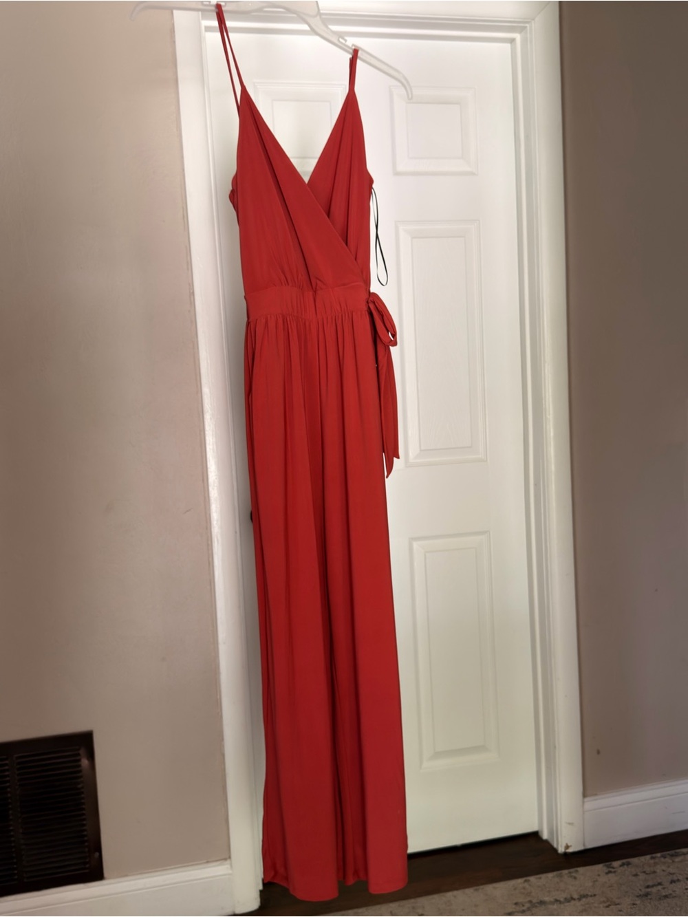 Coral Spaghetti Strap Wrap Jumpsuit